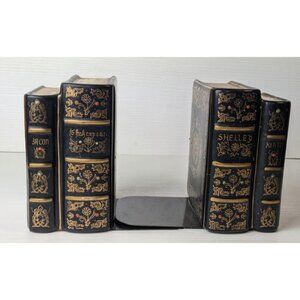 vintage bookends, faux books shakespeare keats shelly bacon ceramic metal decor